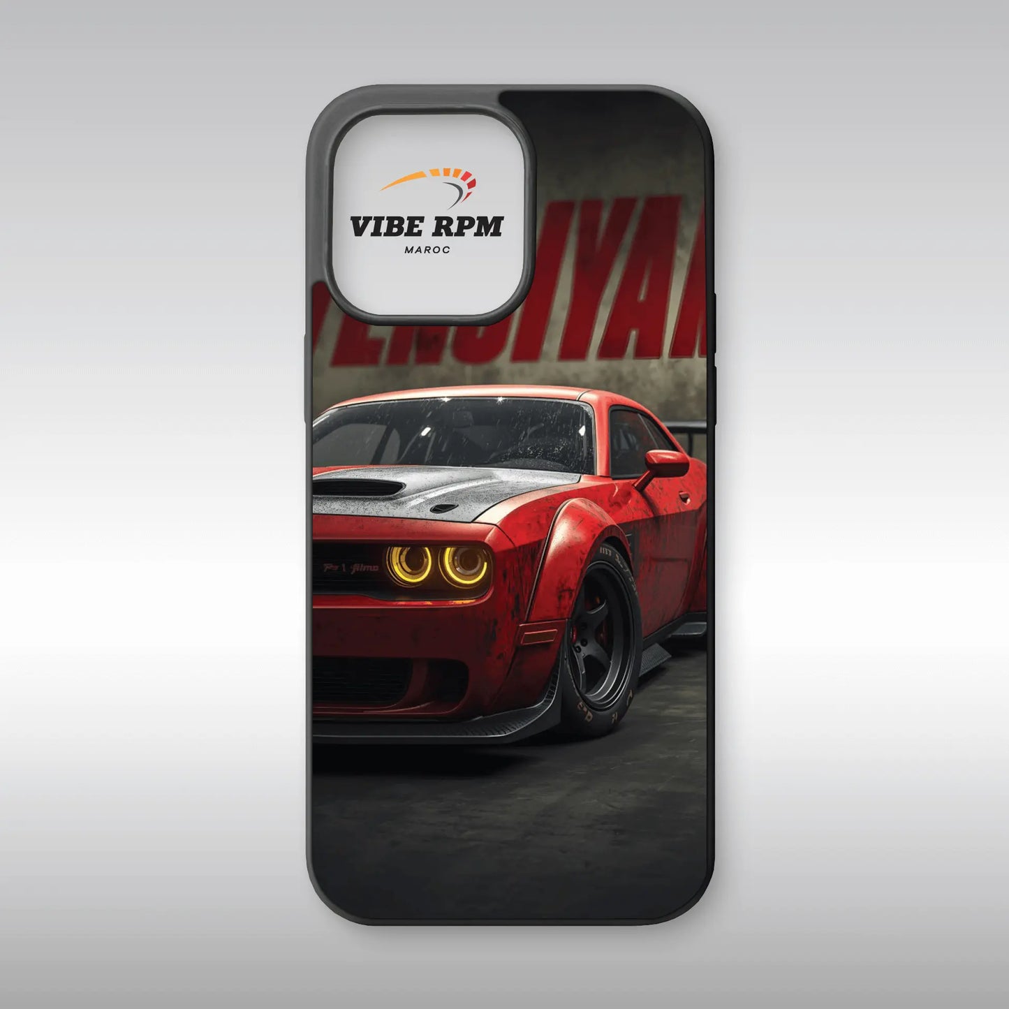 Coque téléphone Dodge Challenger SRT Demon VibeRPM, design muscle car américain, finition matte, silicone premium, protection anti-chocs, livraison gratuite
