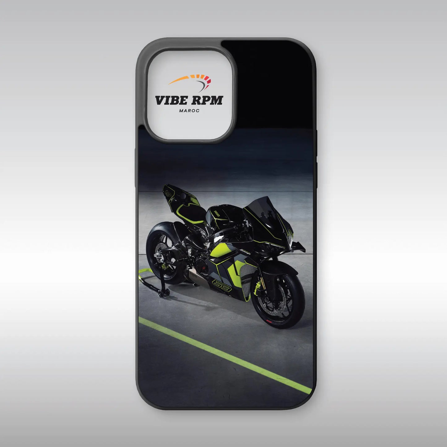 Coque téléphone Ducati Panigale VibeRPM, design superbike italienne, finition mate, silicone premium, protection anti-chocs