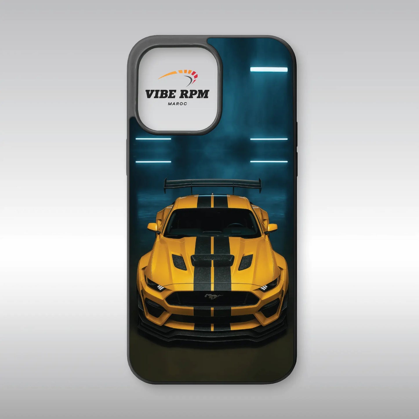 Coque téléphone Ford Mustang VibeRPM, design muscle car iconique, finition mate soft-touch, silicone premium, protection anti-chocs