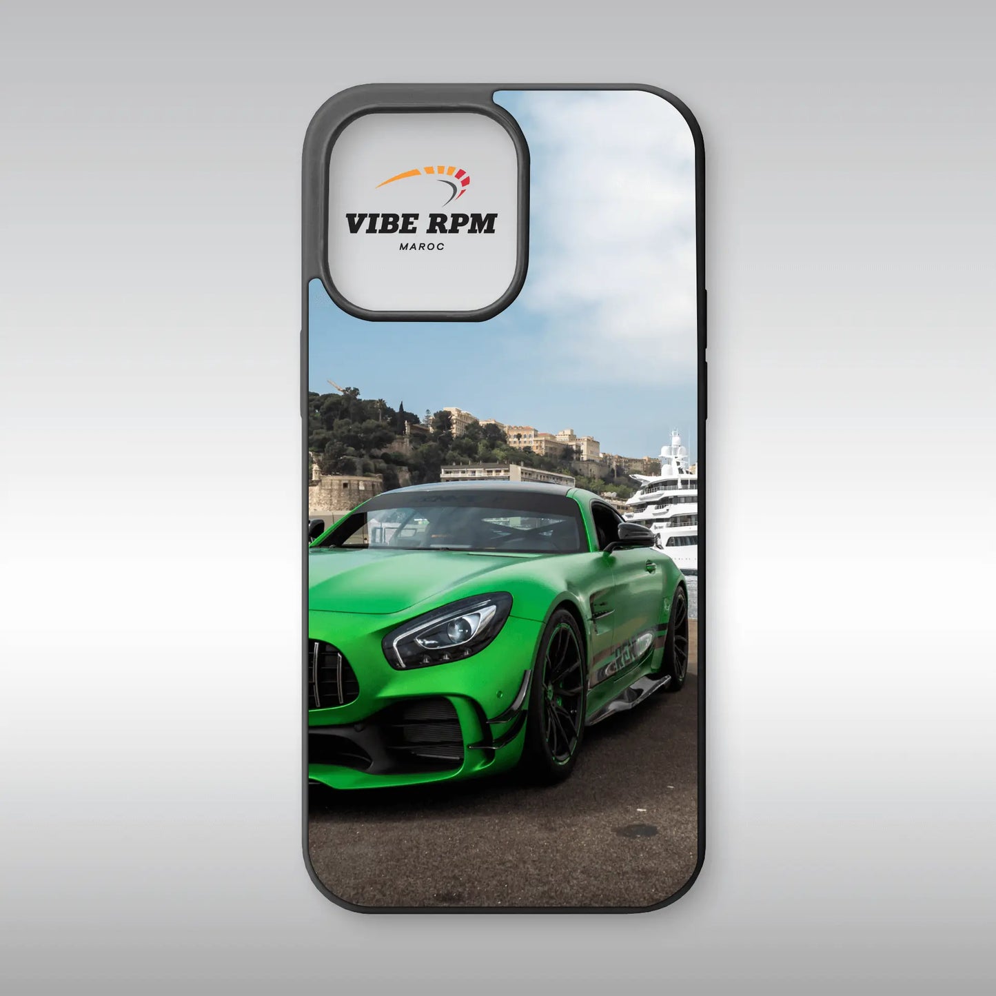 Coque téléphone Mercedes-AMG GT R VibeRPM, design automobile ultra-luxe, finition mate soft-touch, silicone premium, protection anti-chocs