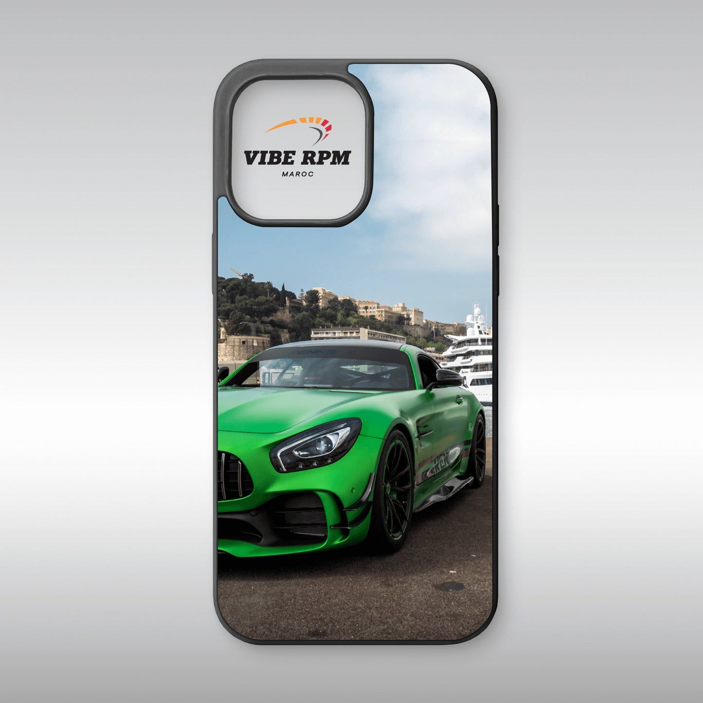 Coque téléphone Mercedes AMG GT VibeRPM, design automobile ultra-luxe, finition mate soft-touch, silicone premium, protection anti-chocs