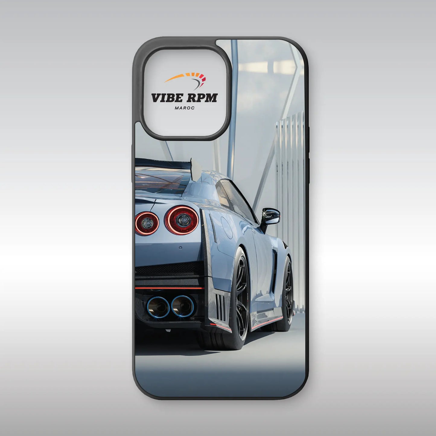 Coque téléphone Nissan GT-R VibeRPM, design JDM sportif, finition mate, silicone premium, protection anti-chocs