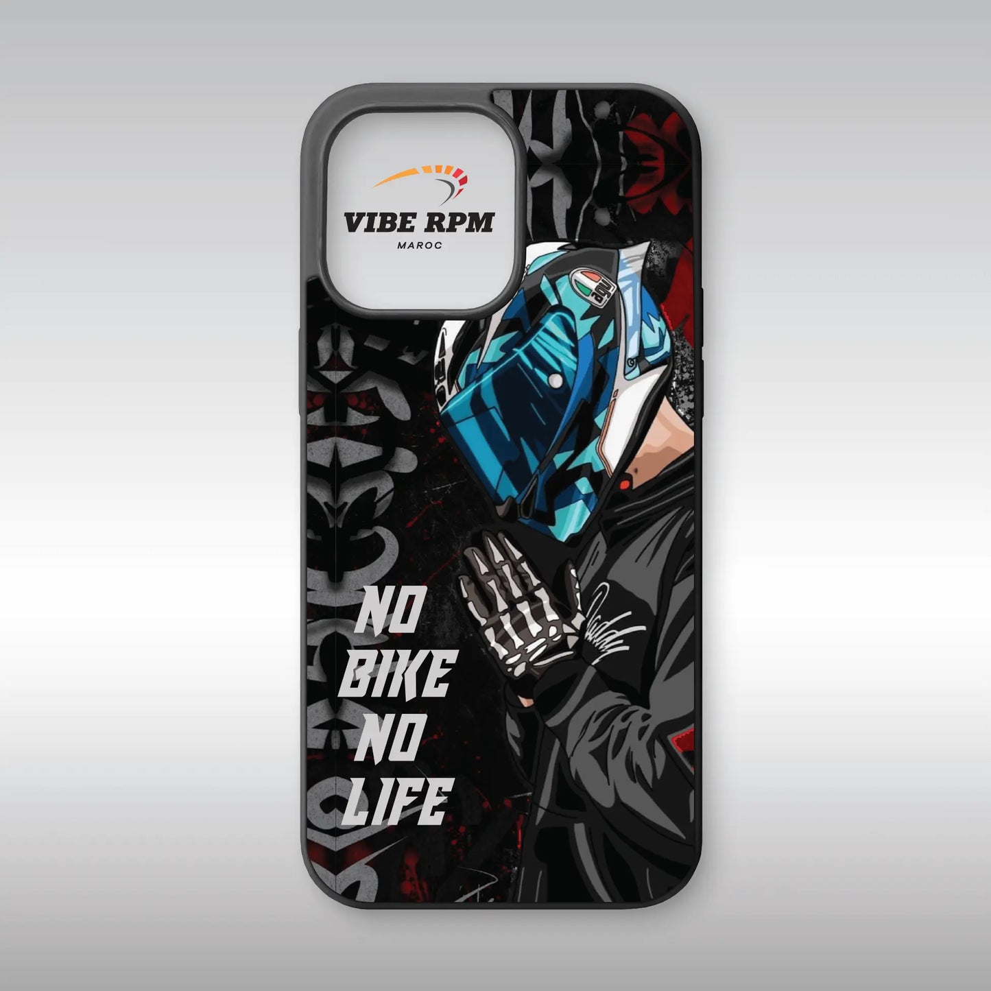 Coque téléphone No Bike No Life, design moto lifestyle, silicone premium, finition mate, protection anti-chocs, VibeRPM
