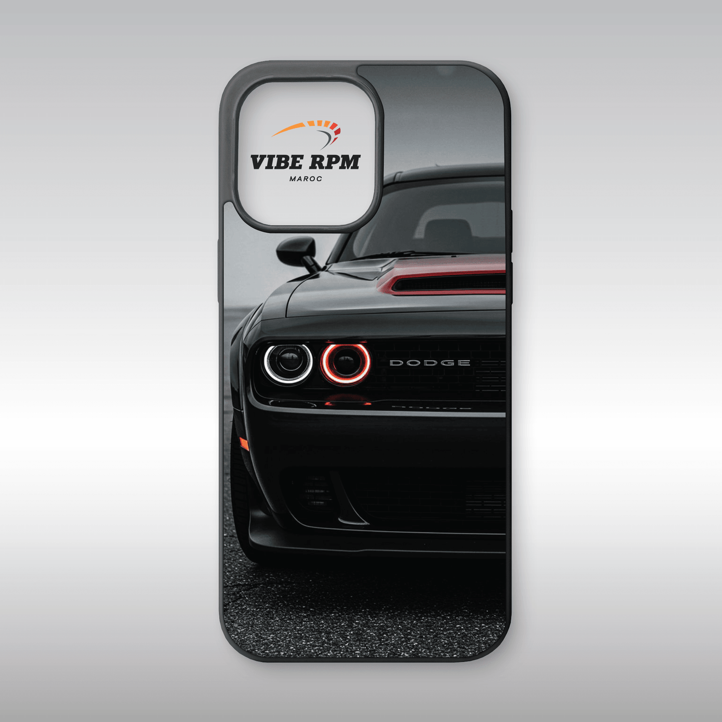Coque téléphone Dodge VibeRPM, design muscle car américain, finition matte, silicone premium, livraison gratuite Maroc
