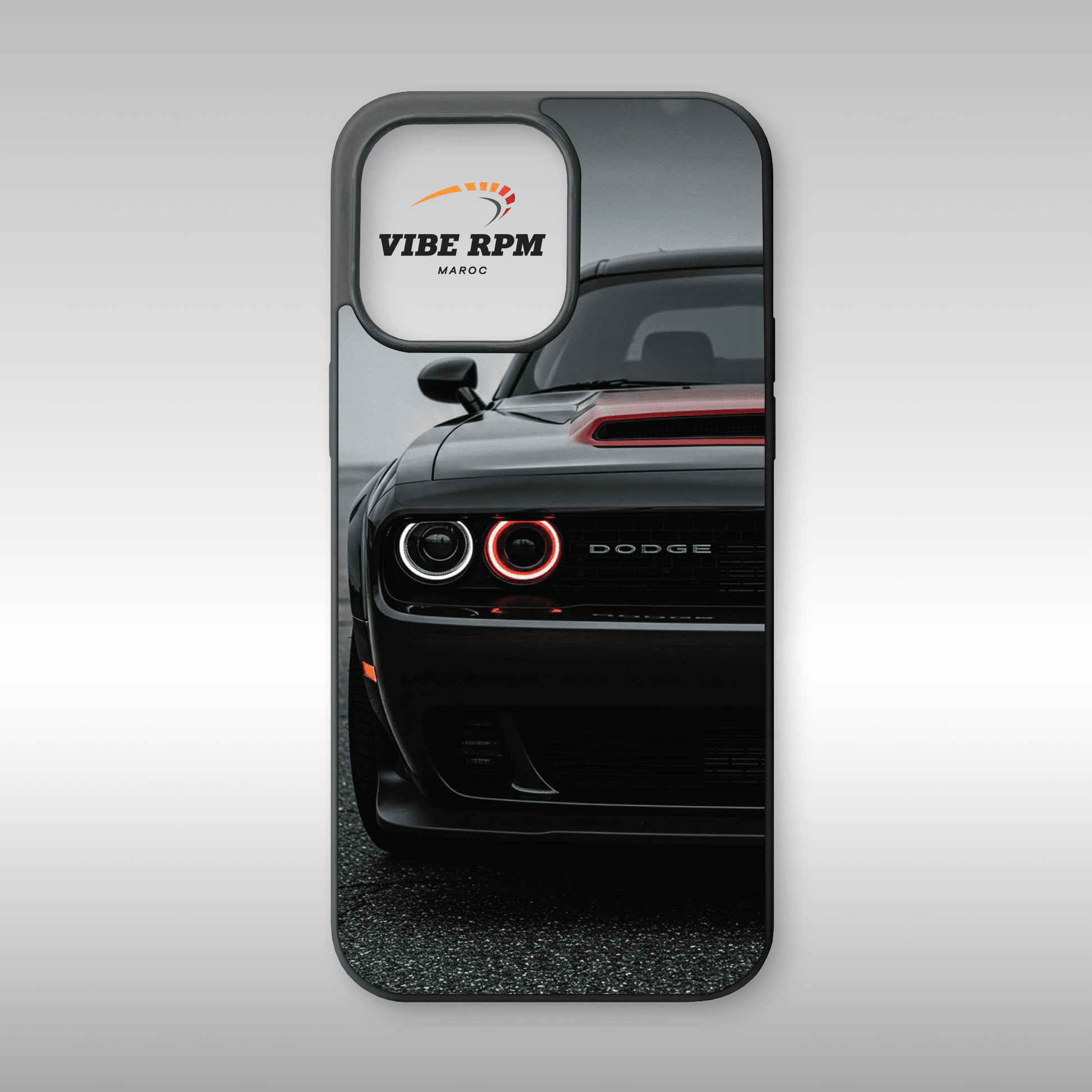 Coque téléphone Dodge VibeRPM, design muscle car américain, finition matte, silicone premium, livraison gratuite Maroc