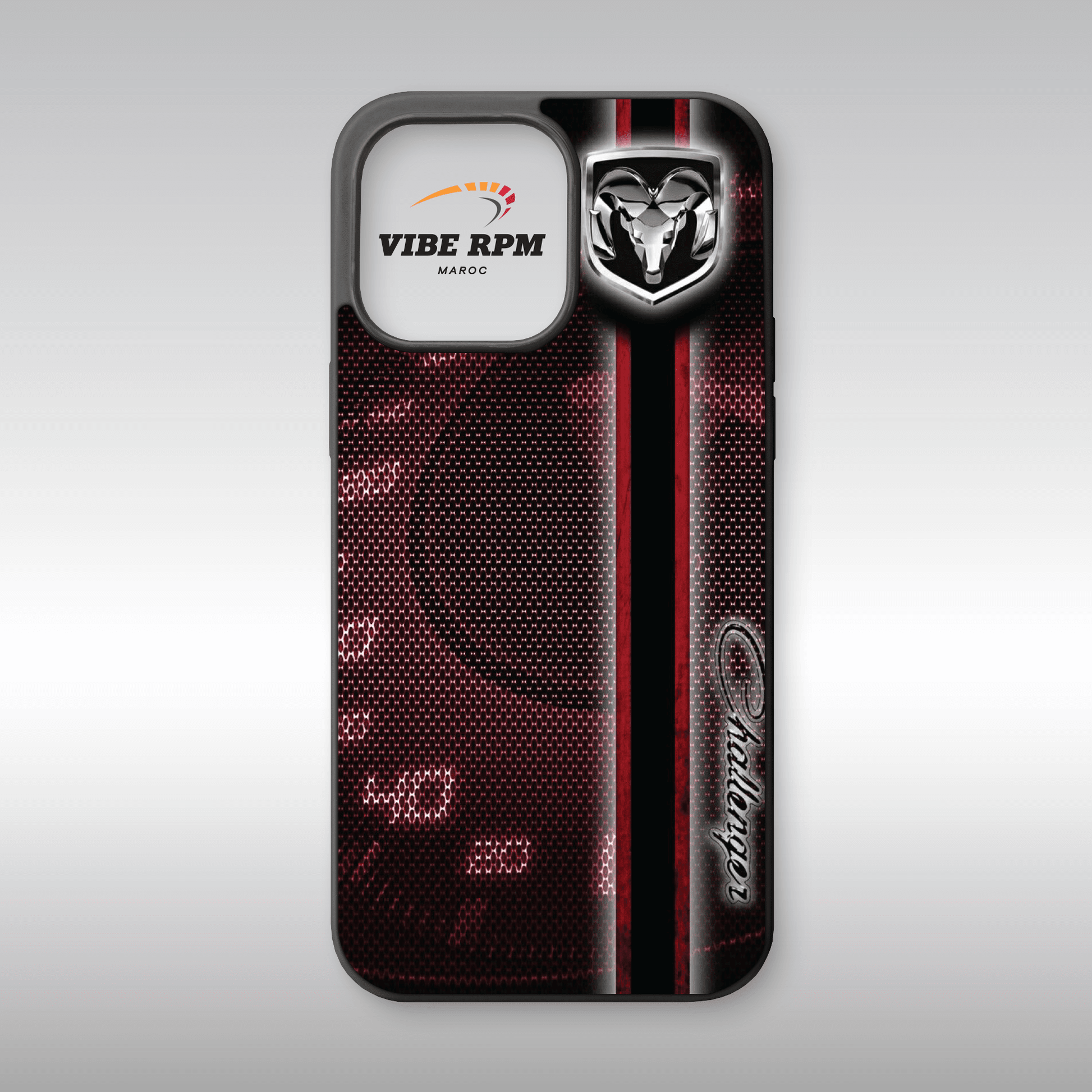 Coque téléphone Dodge VibeRPM, design muscle car, finition matte, protection anti-choc, silicone premium