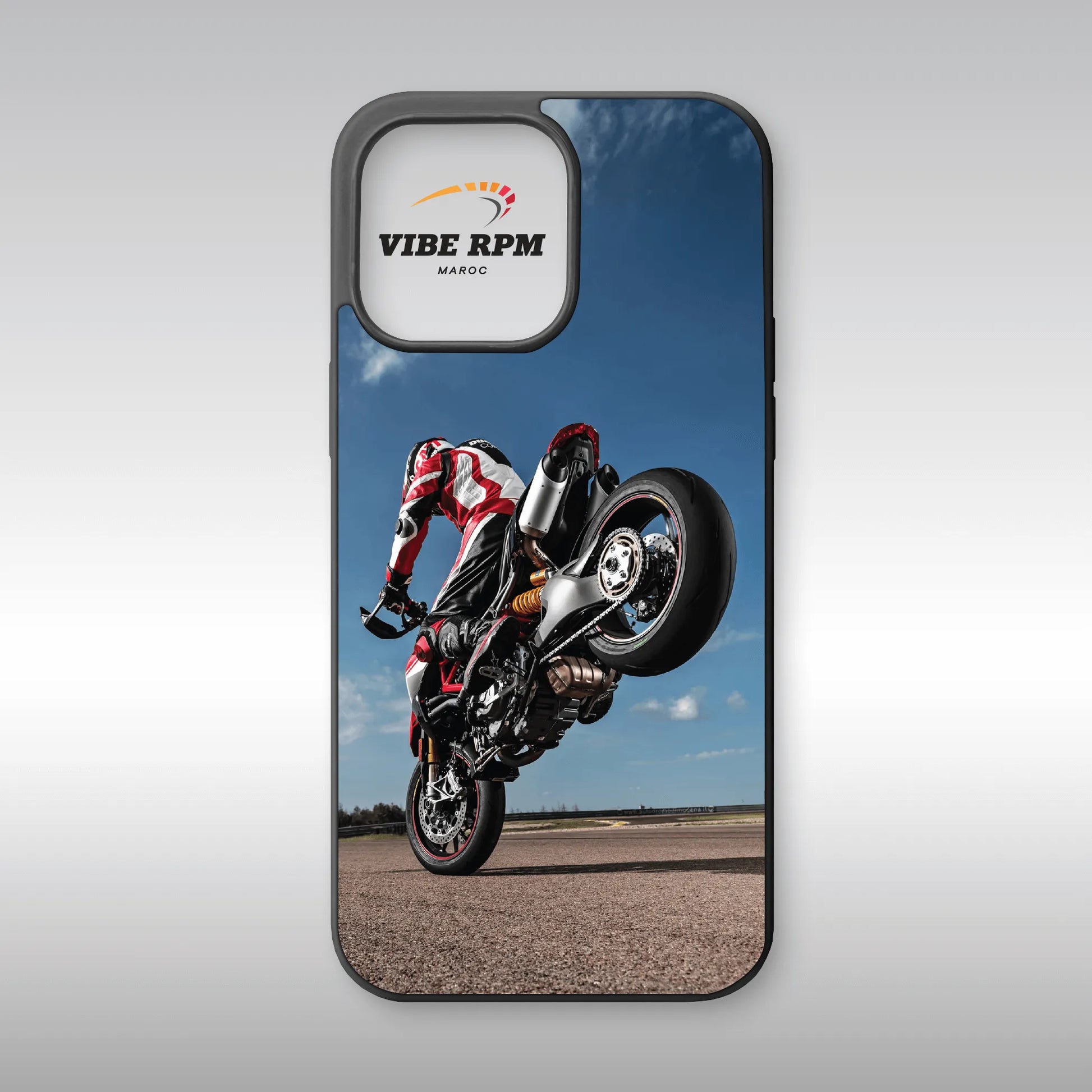Coque téléphone Ducati Hypermotard VibeRPM, design moto iconique, finition mate soft-touch, silicone premium, protection anti-chocs