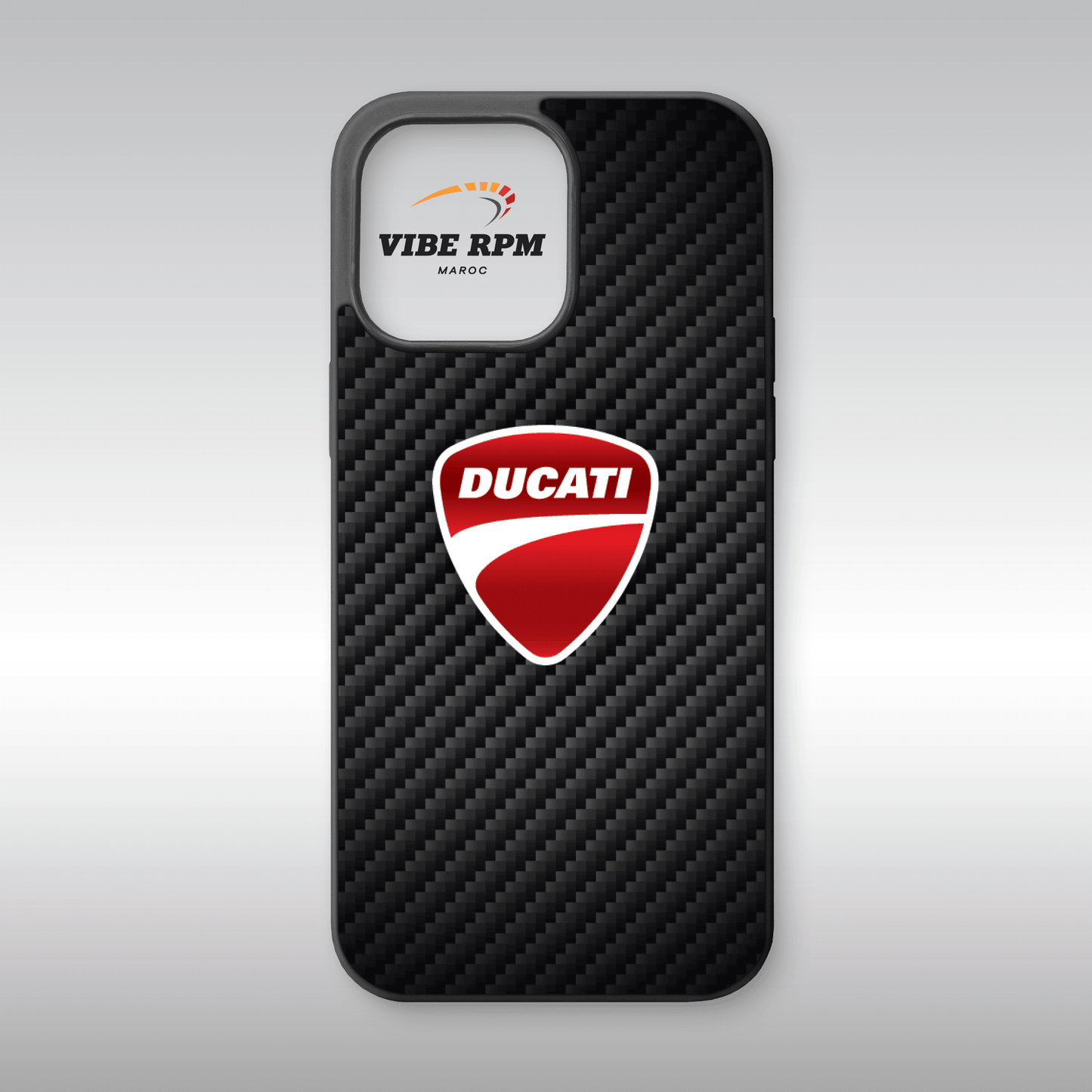 Coque téléphone Ducati VibeRPM, design moto sport, finition matte, silicone premium, livraison gratuite Maroc