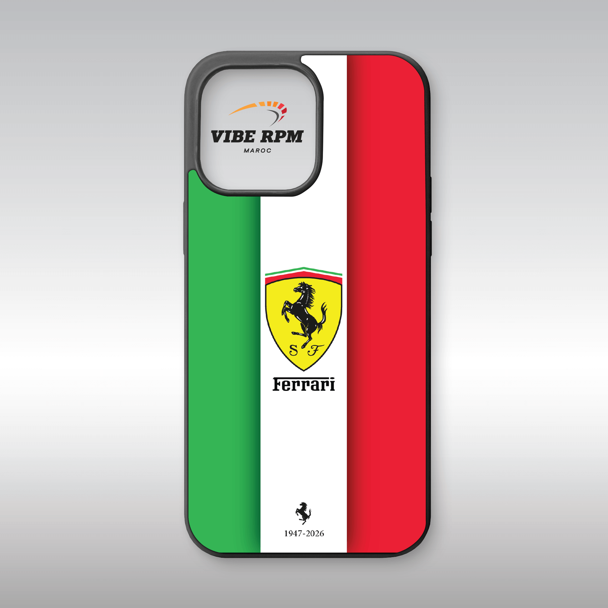 Coque téléphone Ferrari VibeRPM, design luxueux et sportif, finition matte, silicone premium, protection anti-chocs, livraison gratuite