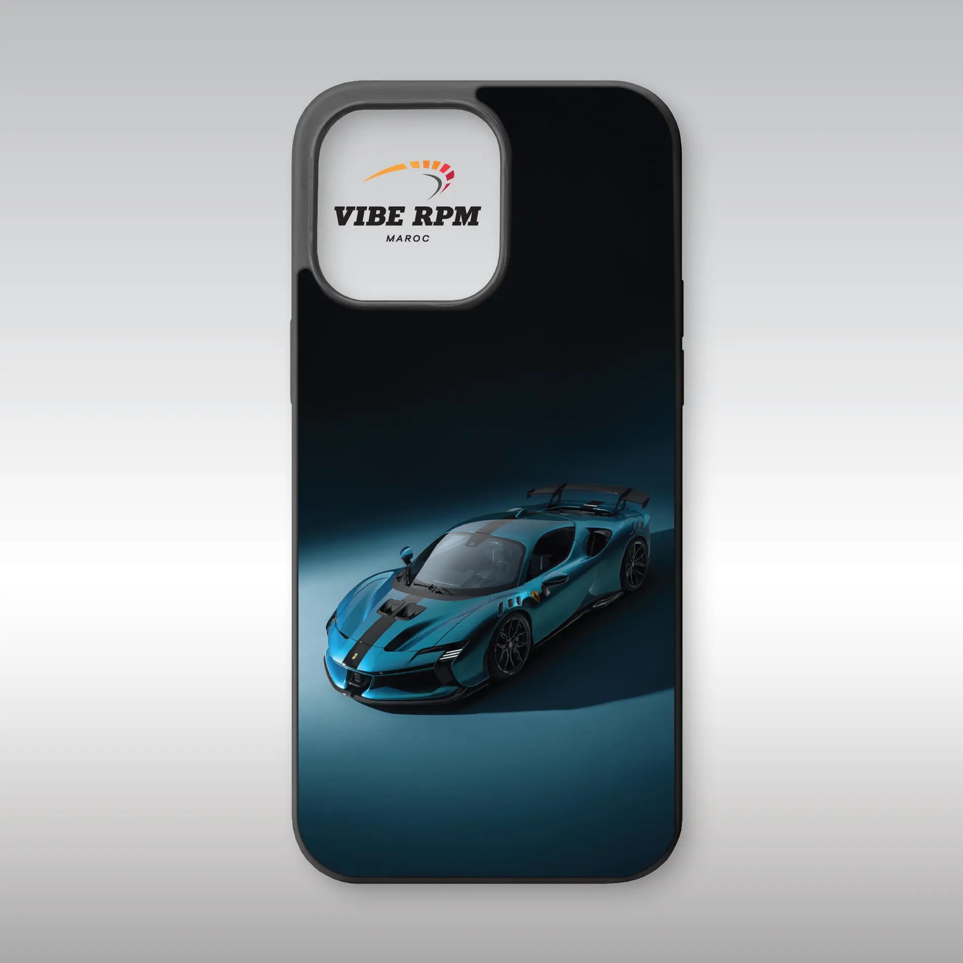 Coque téléphone Ferrari SF90 XXi VibeRPM, design hypercar italienne, finition mate, silicone premium, protection anti-chocs
