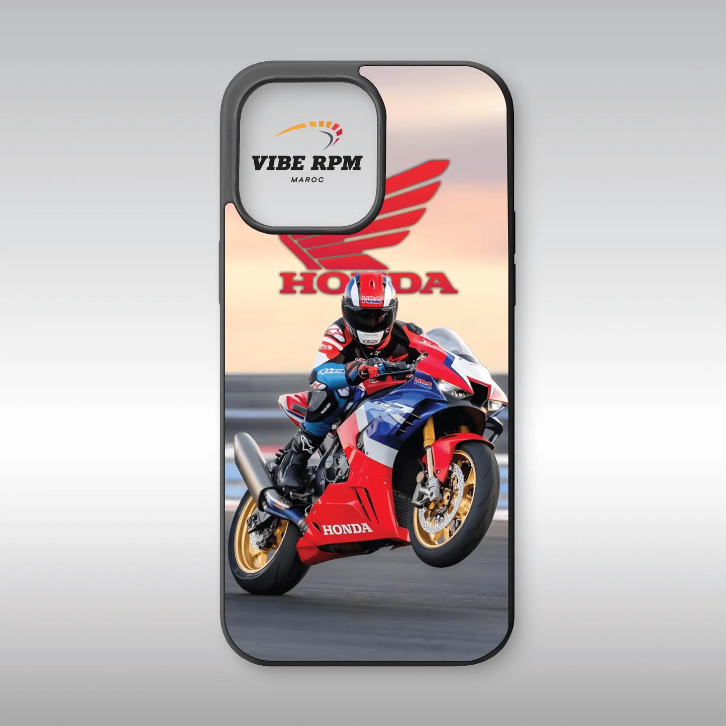 Coque téléphone Honda HRC VibeRPM, design MotoGP racing, finition matte, silicone premium, protection anti-chocs, livraison gratuite