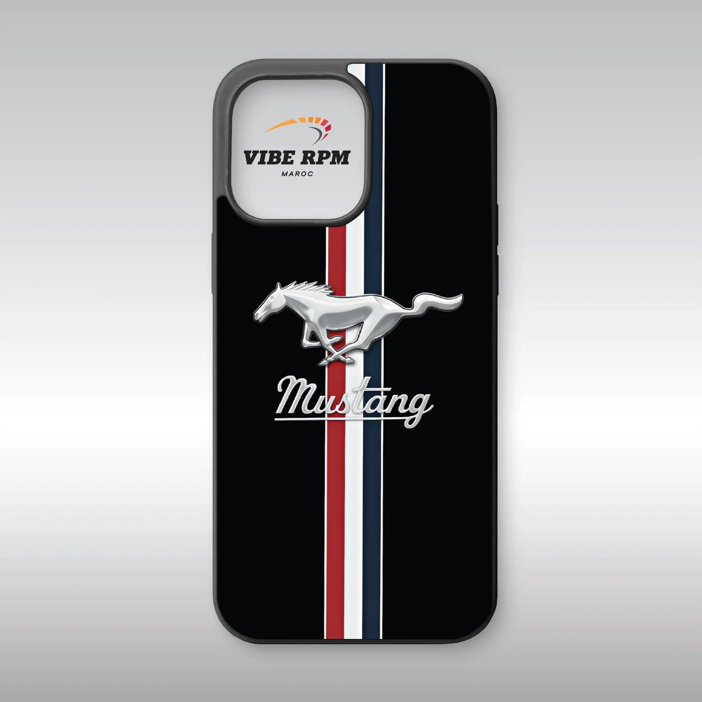 Coque téléphone Mustang Logo VibeRPM, design sportif iconique, finition mate soft-touch, silicone premium, protection anti-chocs