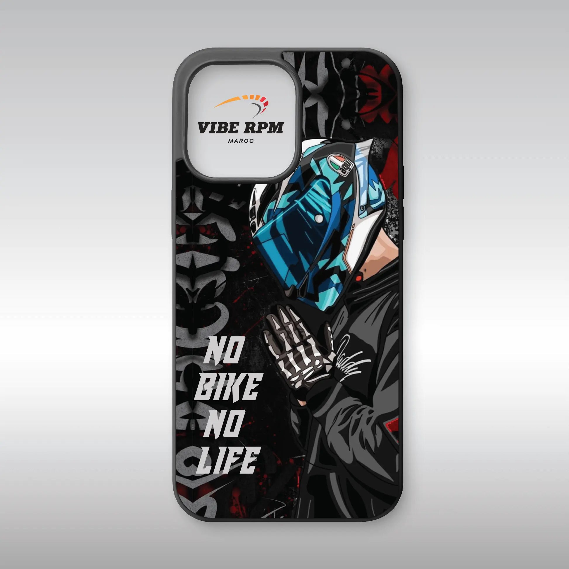 Coque téléphone No Bike No Life, design moto lifestyle, silicone premium, finition mate, protection anti-chocs, VibeRPM