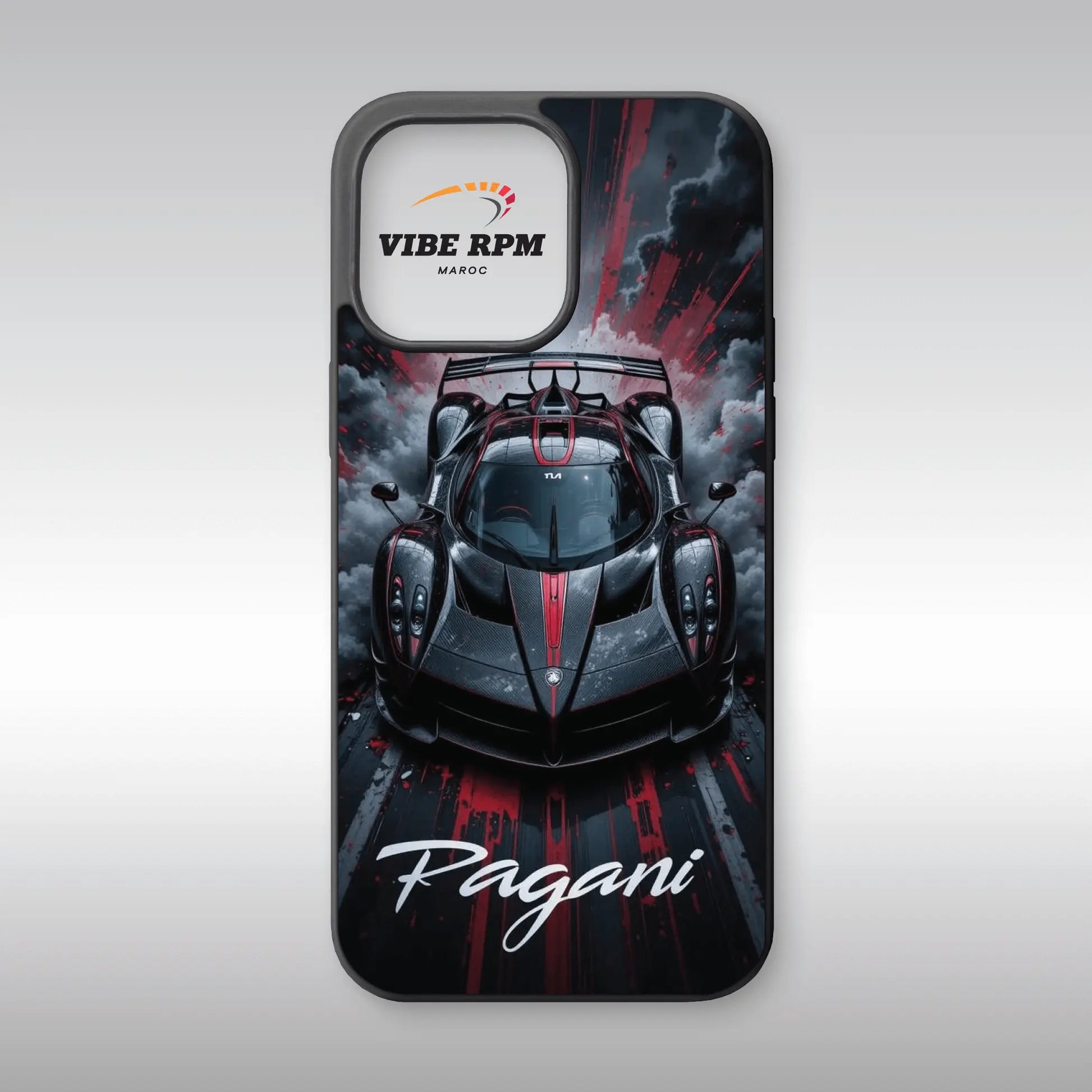 Coque téléphone Pagani VibeRPM, design hypercar italien exclusif, finition matte, silicone premium, protection anti-chocs, livraison gratuite