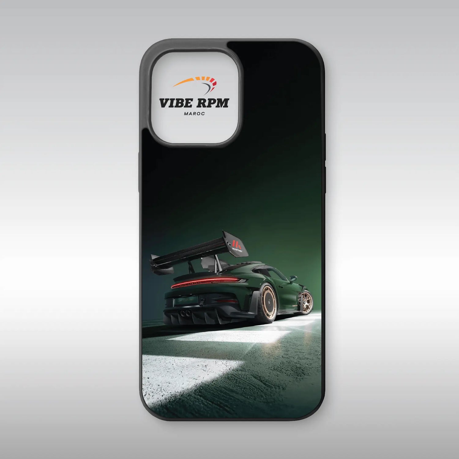 Coque téléphone Porsche 911 GT3 RS VibeRPM, design automobile ultra-luxe, finition mate soft-touch, silicone premium, protection anti-chocs