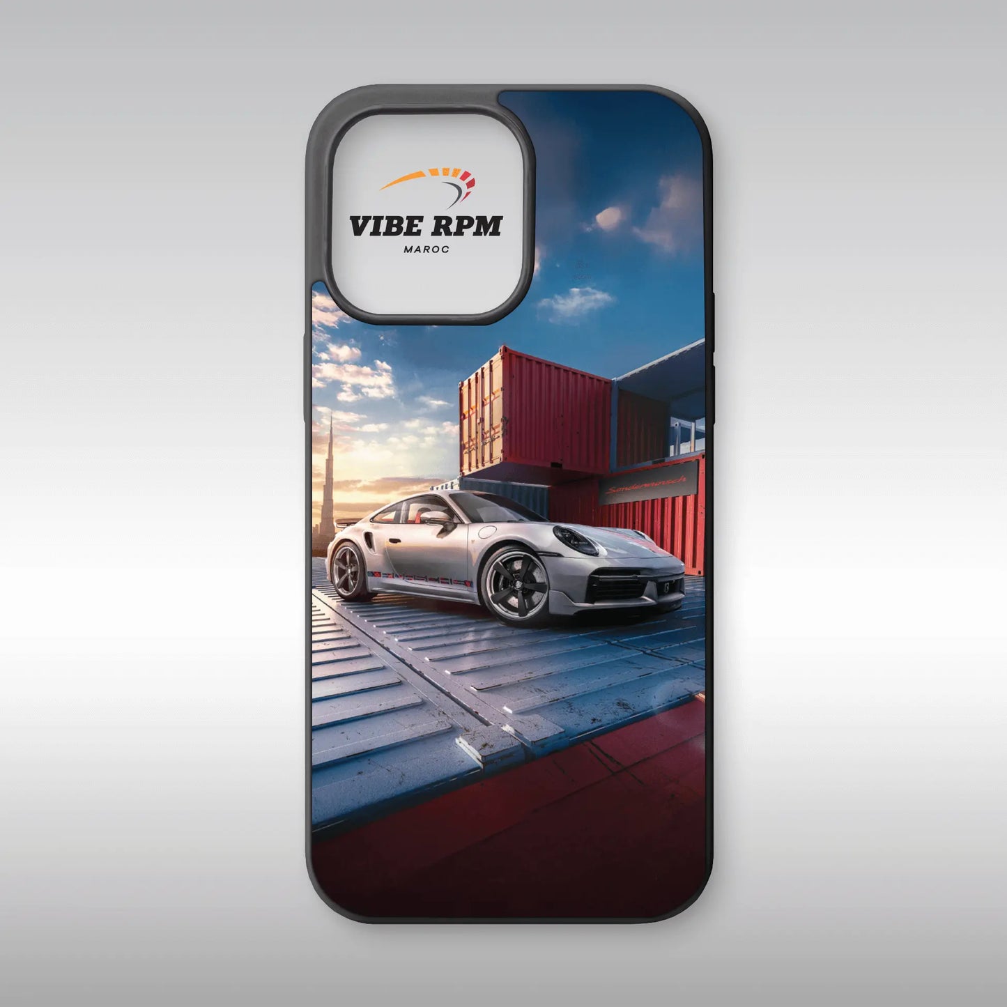 Coque téléphone Porsche 911 Turbo Remastered VibeRPM, design automobile iconique, finition mate soft-touch, silicone premium, protection anti-chocs