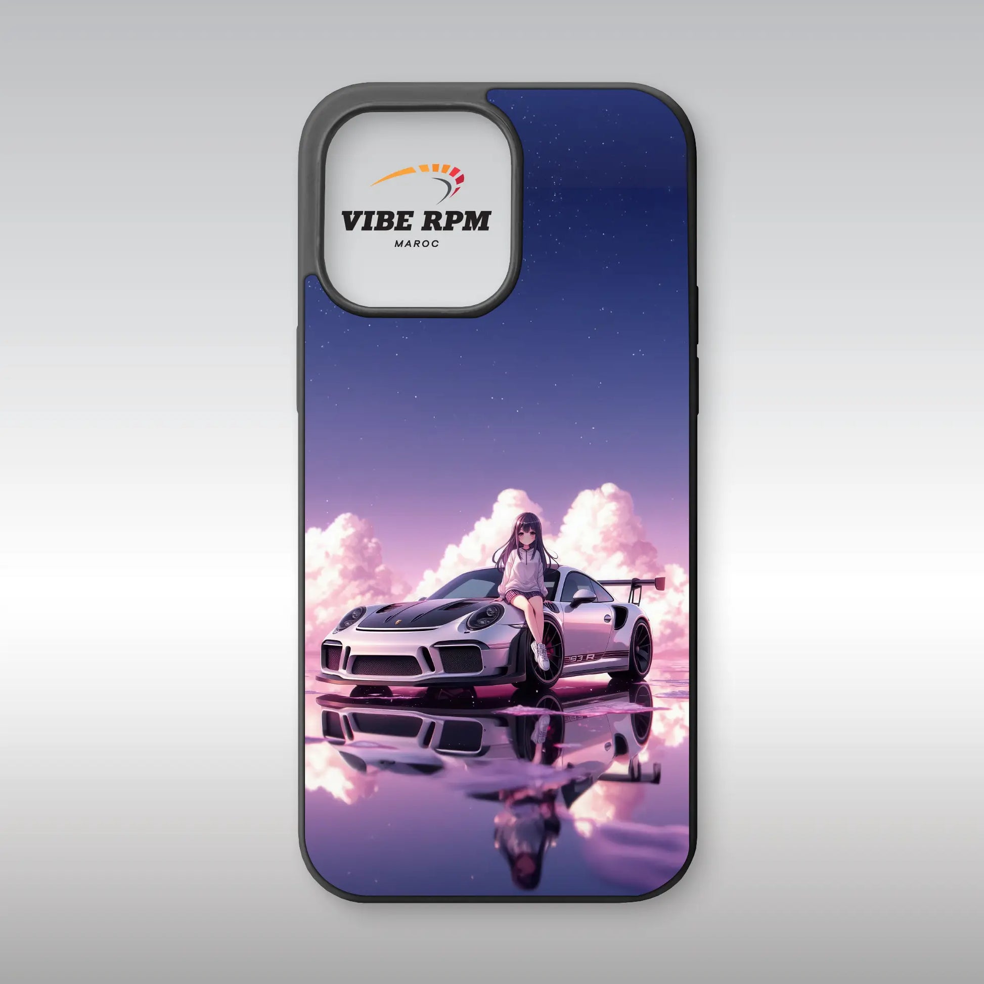 Coque téléphone Porsche GT3 RS VibeRPM, design artistique premium, voiture sportive de luxe, finition mate, silicone haute qualité, protection anti-chocs