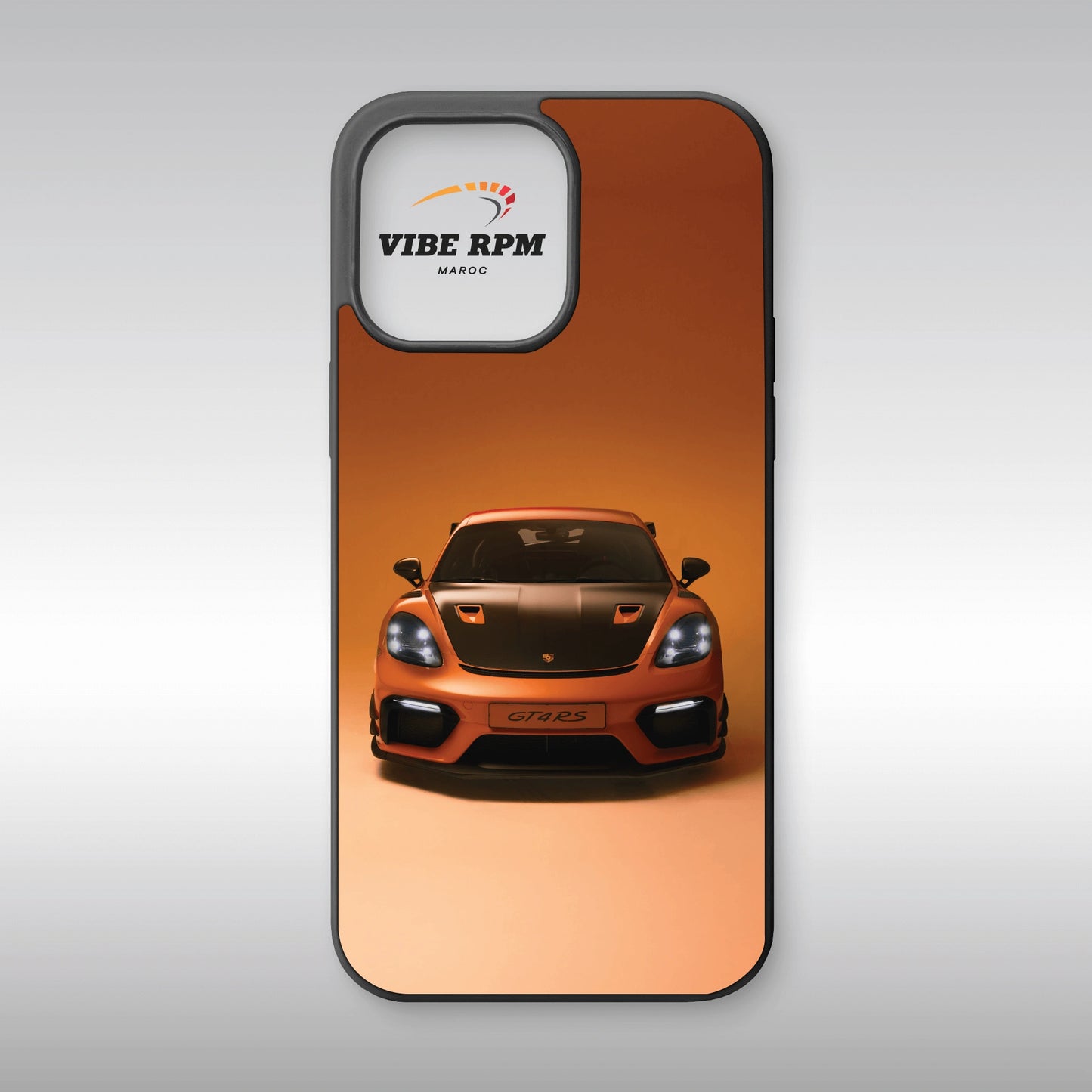 Coque téléphone Porsche GT4 RS VibeRPM, design automobile ultra-luxe, finition mate soft-touch, silicone premium, protection anti-chocs